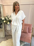 Load image into Gallery viewer, Pinstriped V Neck Top & Pant Set - White/Black - Wardrobe By Simone
