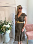 Load image into Gallery viewer, Flower Detail Belted Midi Dress - Brown
