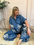 Load image into Gallery viewer, Palm Tree Detail Shirt & Pant Set - Mid Blue - Wardrobe By Simone
