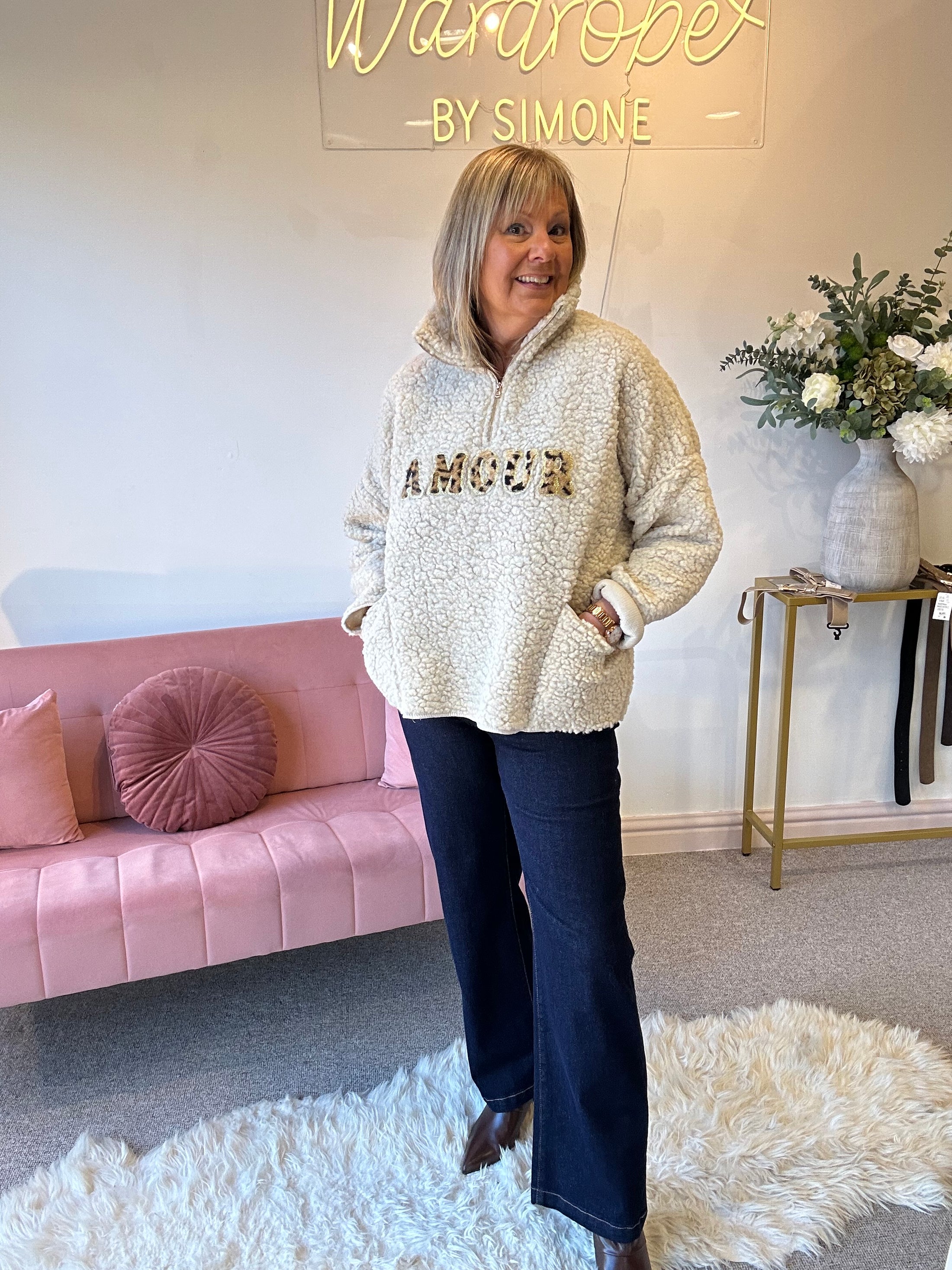 Amour Zip Up Fleece jumper -  Beige