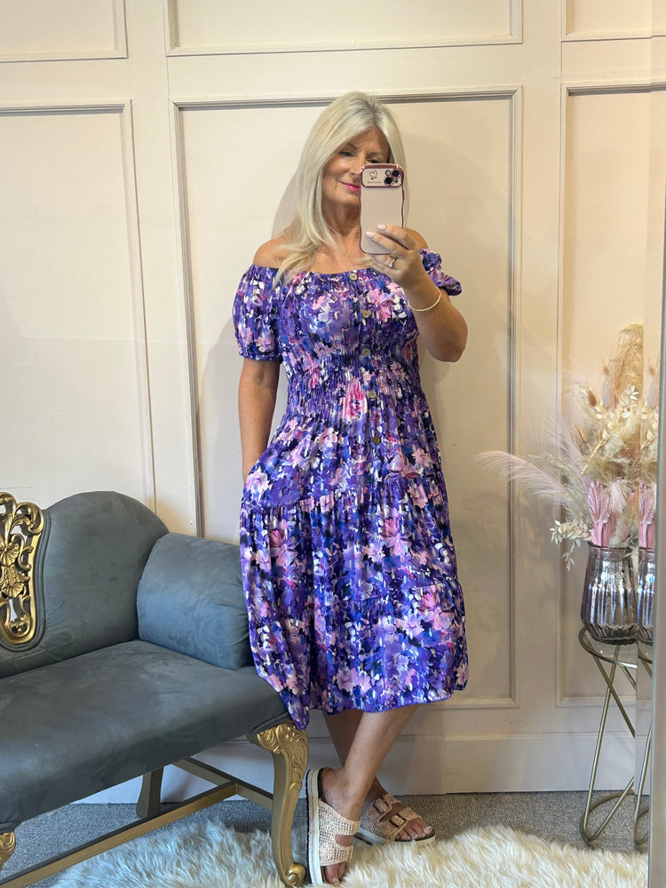 Floral Print Midi Dress - Purple/Lilac - Wardrobe By Simone