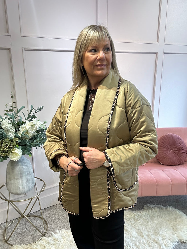 Quilted Jacket - Gold/ Leopard