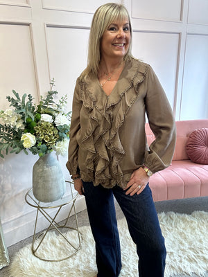 Boho Cascading Frill Shirt - Coffee