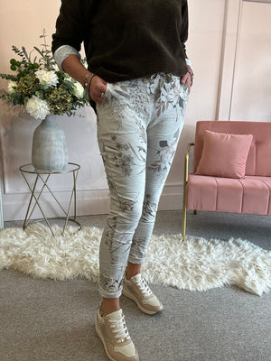 Autumnal Blossom Magic Pant - Cream/Beige - Wardrobe By Simone