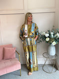 Load image into Gallery viewer, Horse & Bridle Silk Wide Pant - Mustard/Blue - Wardrobe By Simone

