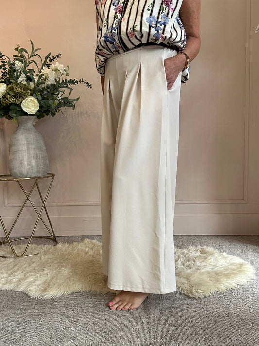 Wide Leg Trouser Belted - Cream One Size