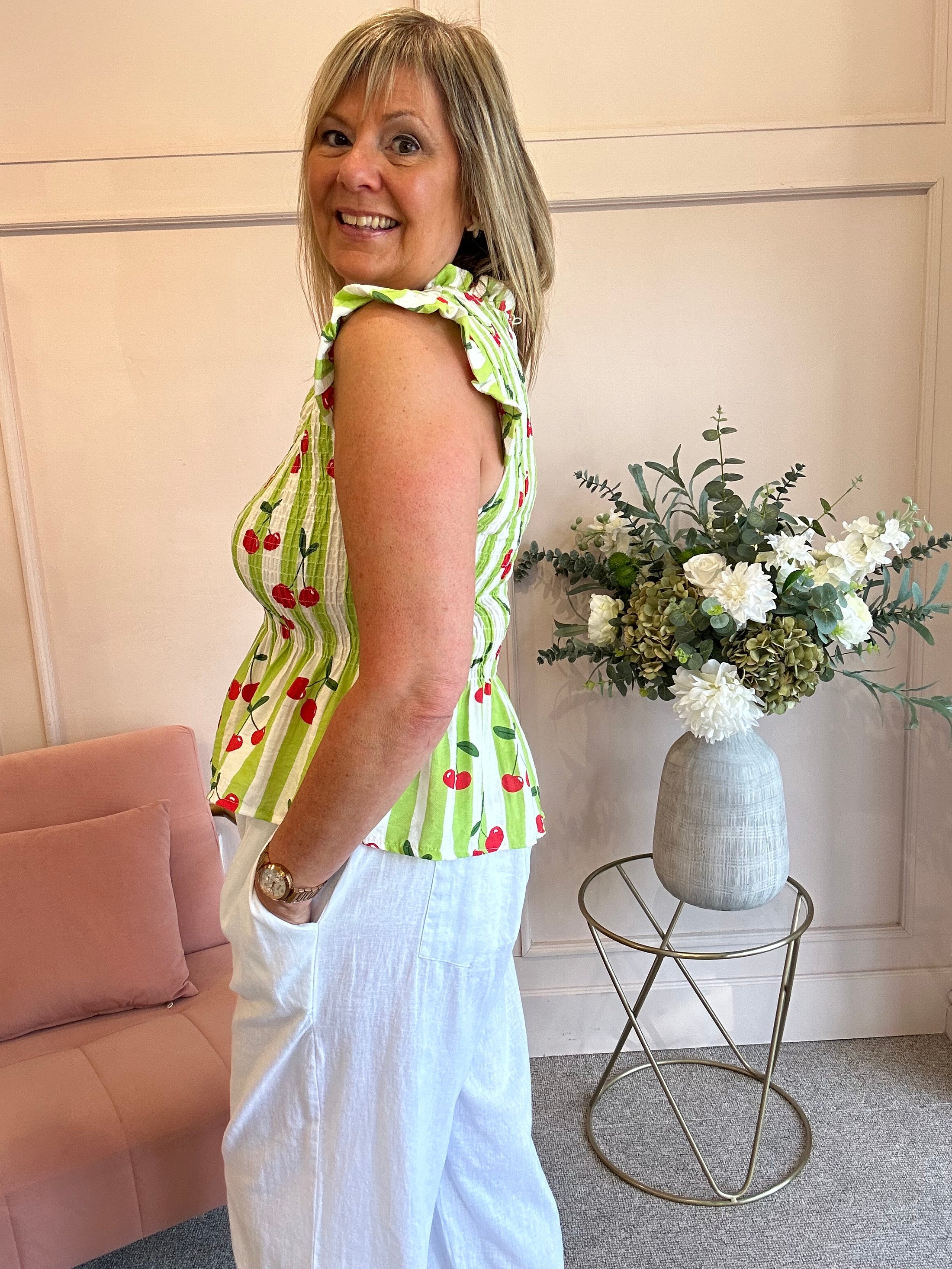 Cute Cherry Peplum Top  - Cherry/Lime