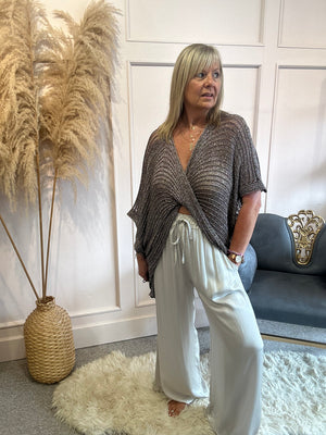 Shimmer Twist Front Jumper - Bronze/Silver - Wardrobe By Simone