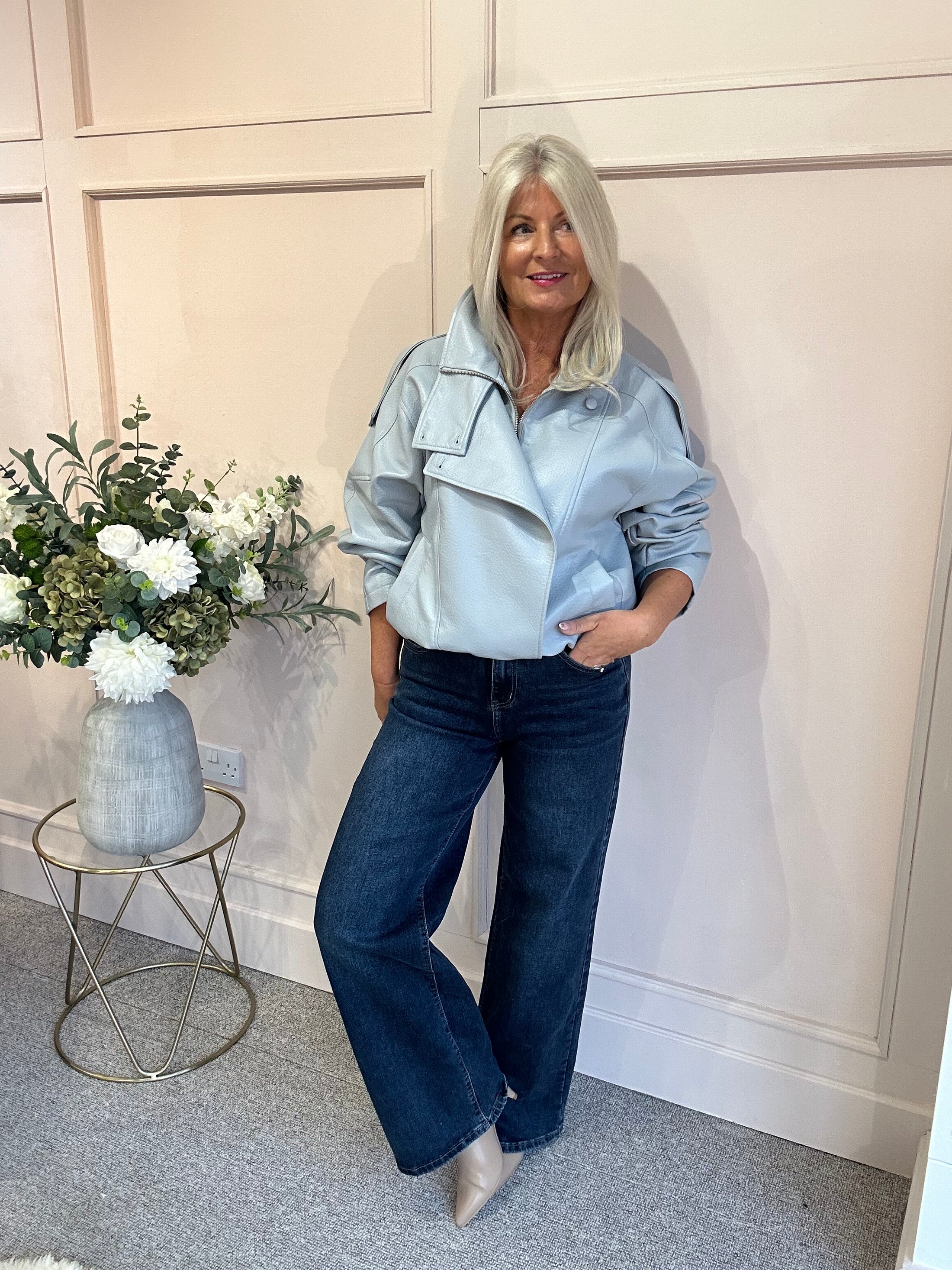 Bomber Faux Leather - Pale Aqua Blue