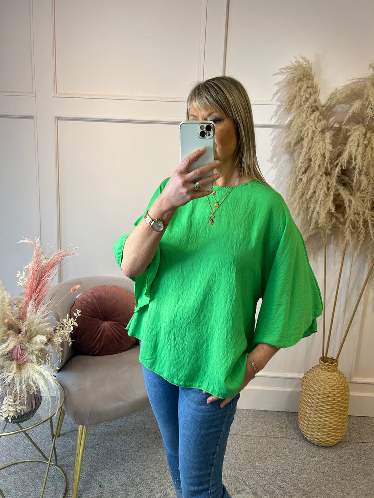 Loose Fitting Mid Sleeve Top - Bright Green - Wardrobe By Simone