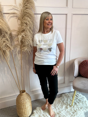 Pearl & Sequin Hearts T-Shirt - White