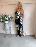 Load image into Gallery viewer, Strapless Leafy Print Jumpsuit - Navy/Cream - Wardrobe By Simone
