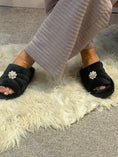 Load image into Gallery viewer, Gem Embellished Quilt Slipper -Raven
