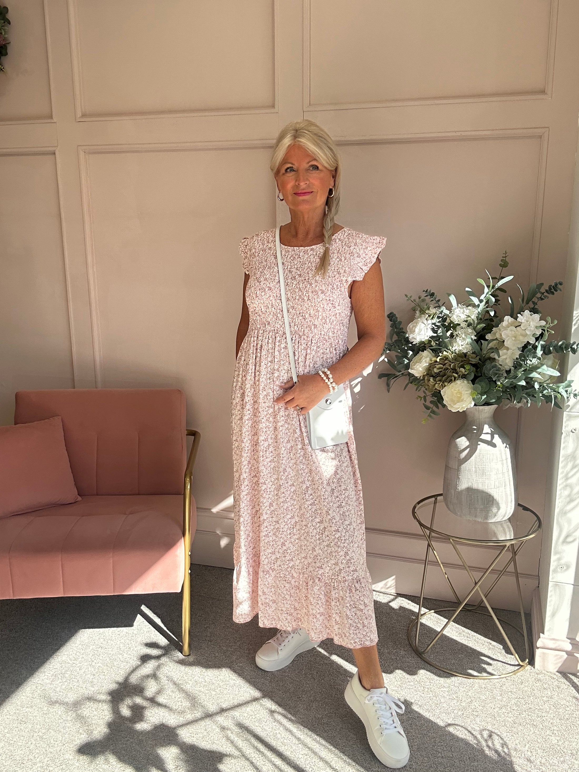 Ditsy Dress - Dusky Pink/White - Wardrobe By Simone