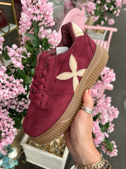 Two Tone Trainer - Wine/Cream - Wardrobe By Simone