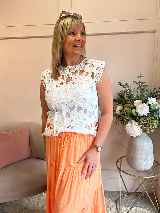 Open Lace Sleeveless Top  - White - Wardrobe By Simone