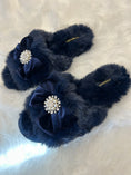 Load image into Gallery viewer, Bow & Pearl Cosy Slipper/Mule - Rich Navy
