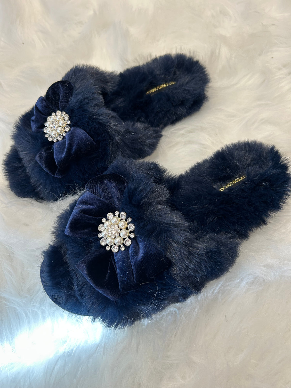 Bow & Pearl Cosy Slipper/Mule - Rich Navy