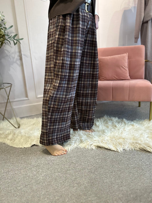 Mixed Checked Chenille Wide Pant - Brown
