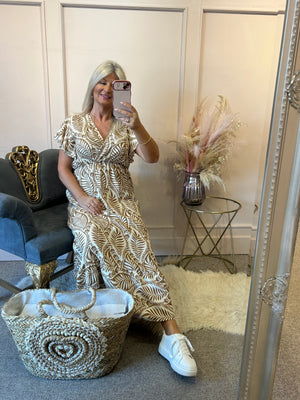Summer Leaf Maxi Dress - Coffee/Cream