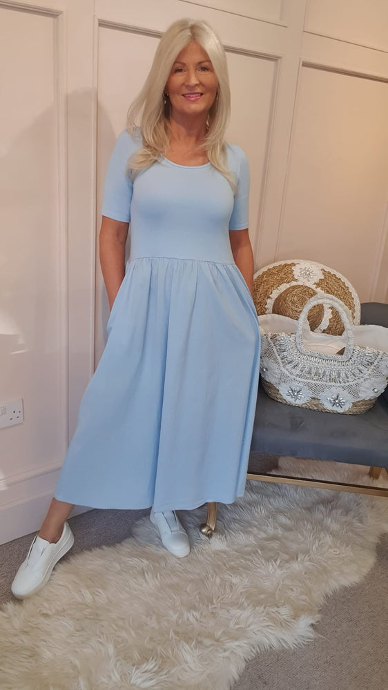 Capped Sleeve Dress - Pale Blue - Wardrobe By Simone