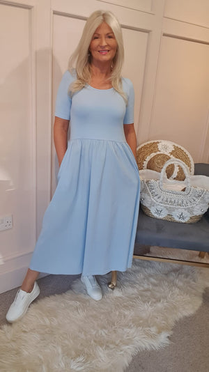 Capped Sleeve Dress - Pale Blue - Wardrobe By Simone