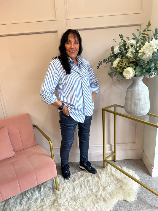 A Timeless Tie & Striped Shirt  - Blue/White - Wardrobe By Simone