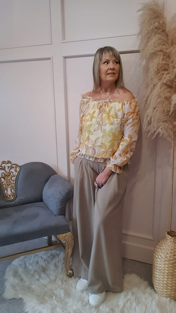 Ruffle Neck Blouse - Golden Yellow/Cream
