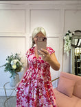 Load image into Gallery viewer, Frill Cap Sleeve Midi Dress  - Pinks/White - Wardrobe By Simone
