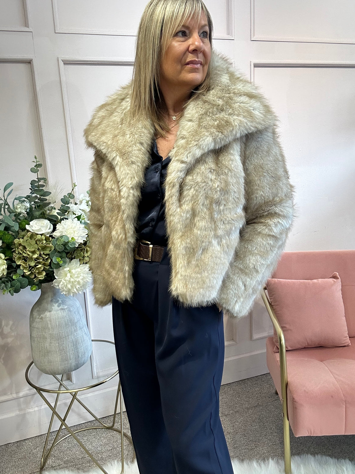 Sassy Faux Fur Jacket  - Light Brown