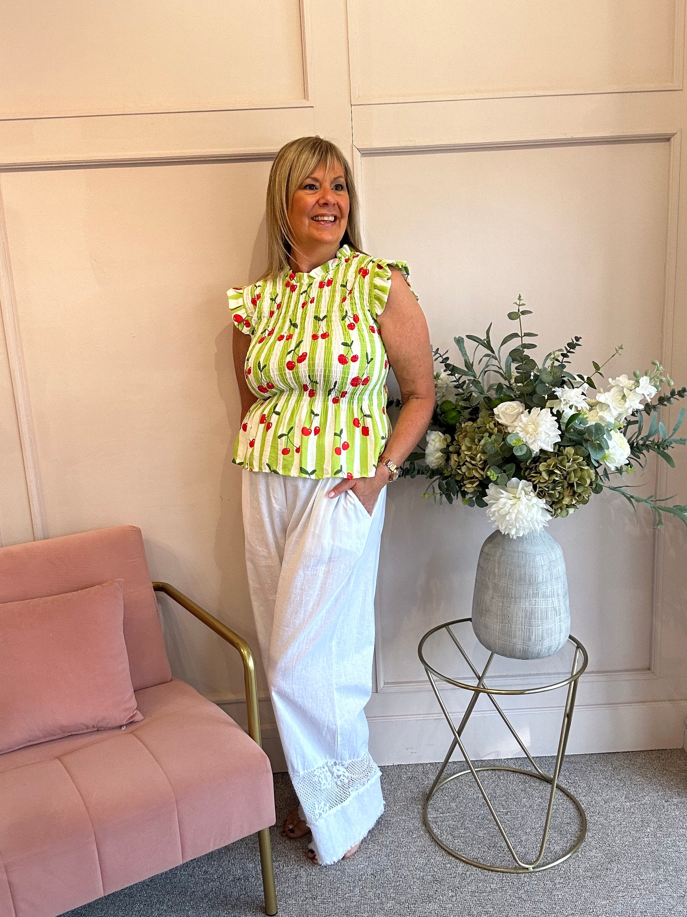 Cute Cherry Peplum Top  - Cherry/Lime