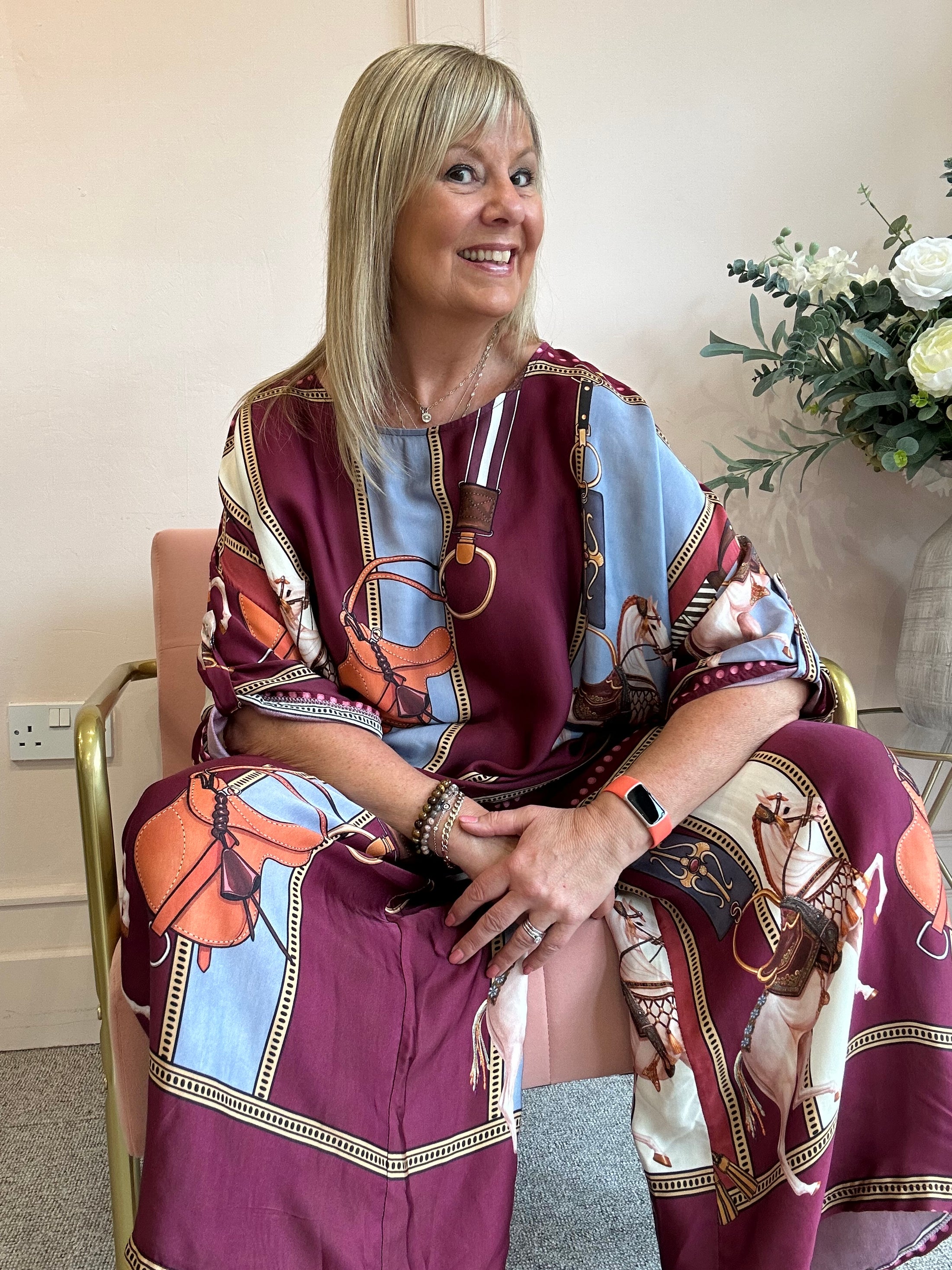 Horse & Bridle Silk Top - Burgundy/Blue - Wardrobe By Simone