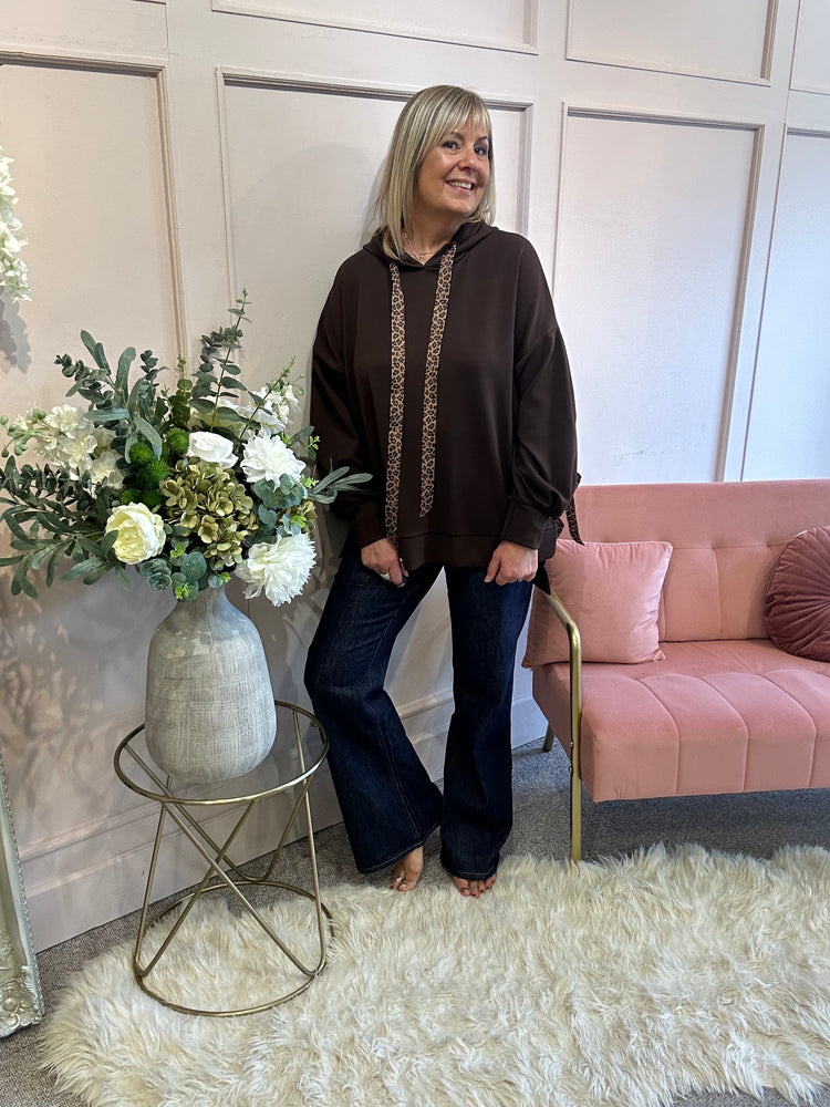 Cosy Leopard Tie Hoody  - Brown