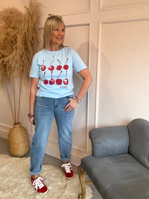 Cherry Gems T Shirt - Powder Blue