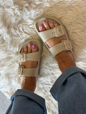 Sophia Buckle Sliders - Nude
