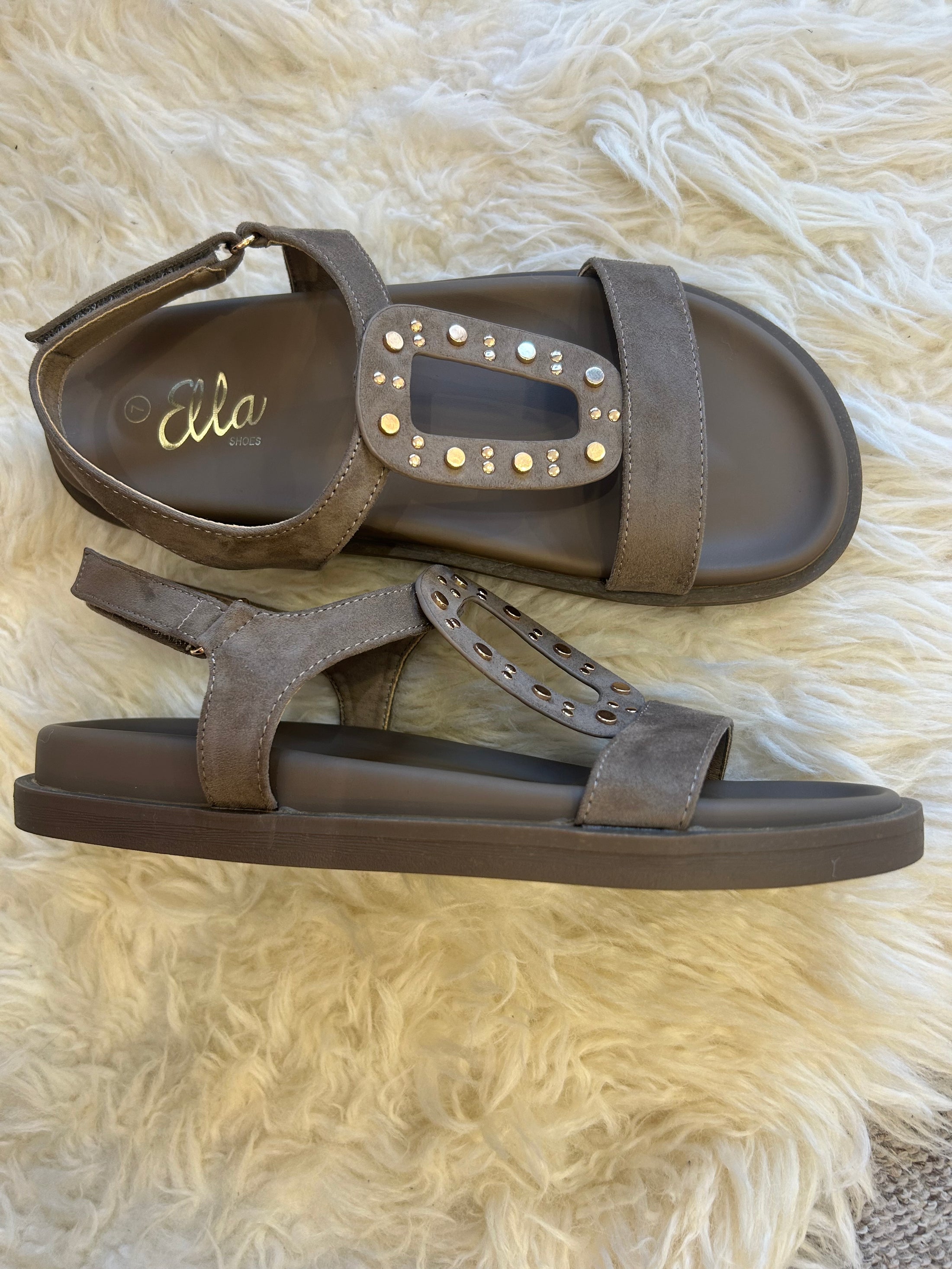 Teddi Gold Stud Strap Sandal - Taupe