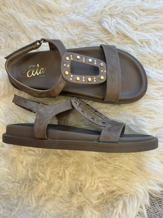 Teddi Gold Stud Strap Sandal - Taupe