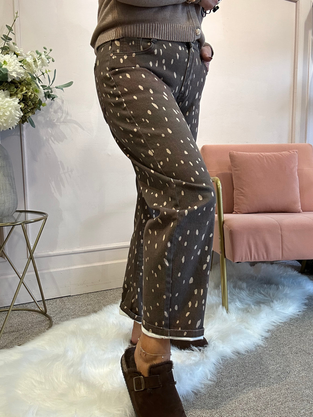 Trending Deer Print Jeans - Brown/Beige