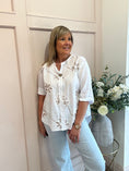 Load image into Gallery viewer, Pretty Applique Flower Shirt  - White - Wardrobe By Simone
