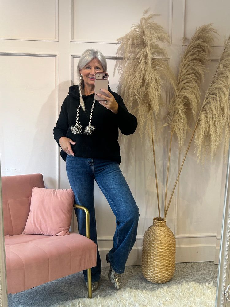 Knitted Hoody Jumper - Black