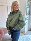 Load image into Gallery viewer, Ruffle Collar Zip Jacket - Khaki Green
