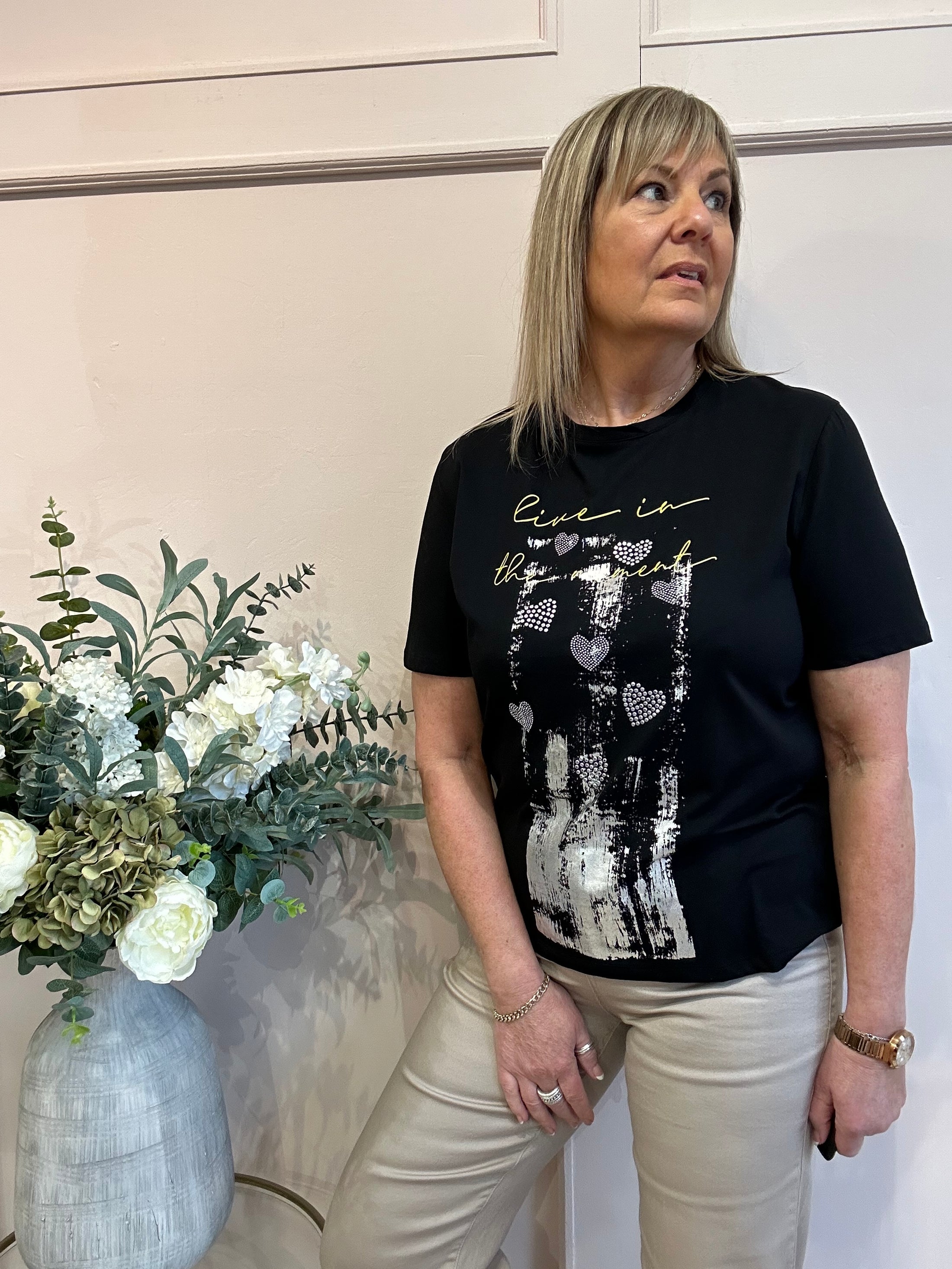 Live In The Moment T-Shirt - Black - Wardrobe By Simone