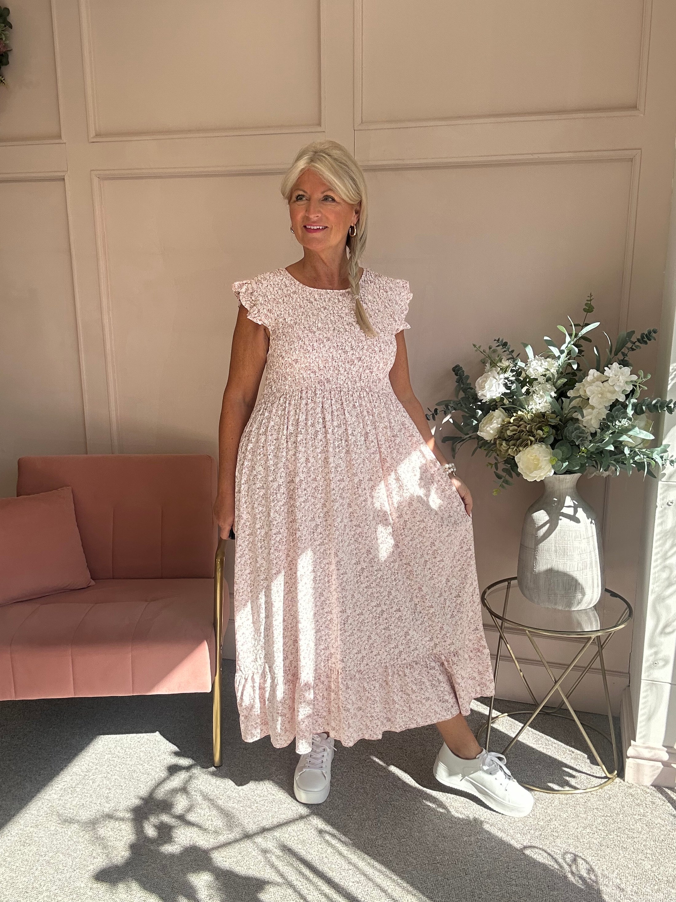 Ditsy Dress - Dusky Pink/White - Wardrobe By Simone