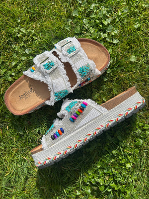 Bead Weave Band Mule - White