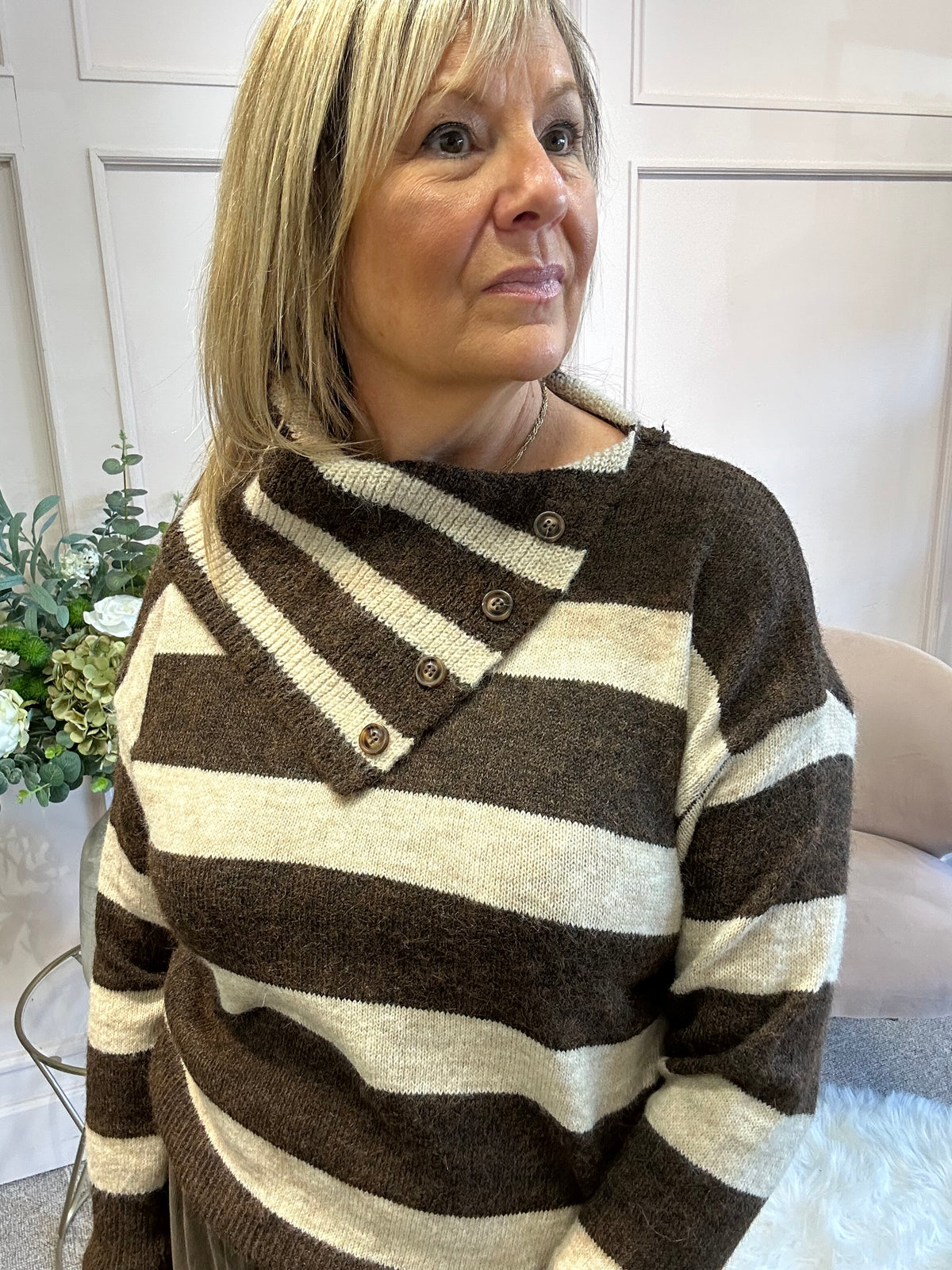 Bold Stripe Jumper - Brown/Cream