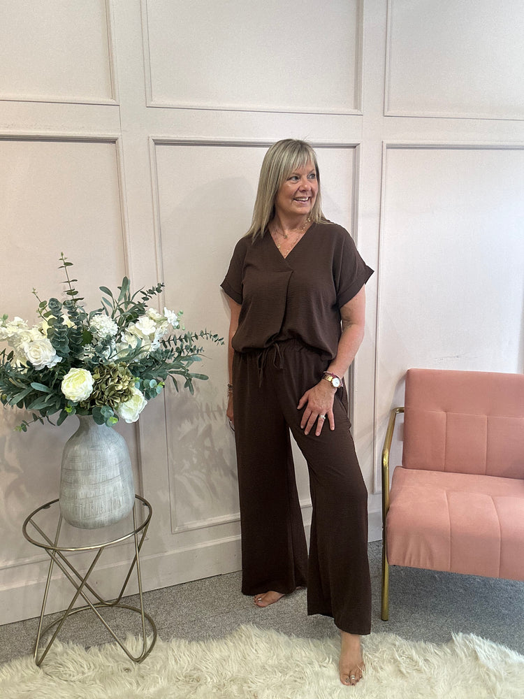 V Neck Top - Brown