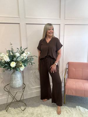 V Neck Top - Brown
