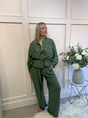 Jacket & Wide Pant Set - Green