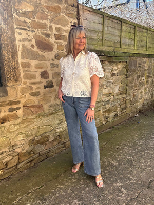 Wide Straight Leg Jeans - Mid Blue
