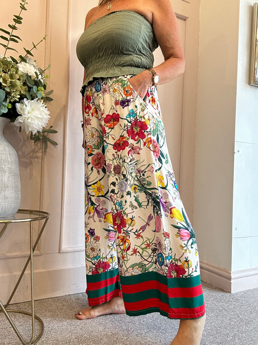 Botanical Floral Wide Pant - Cream/Red - Wardrobe By Simone